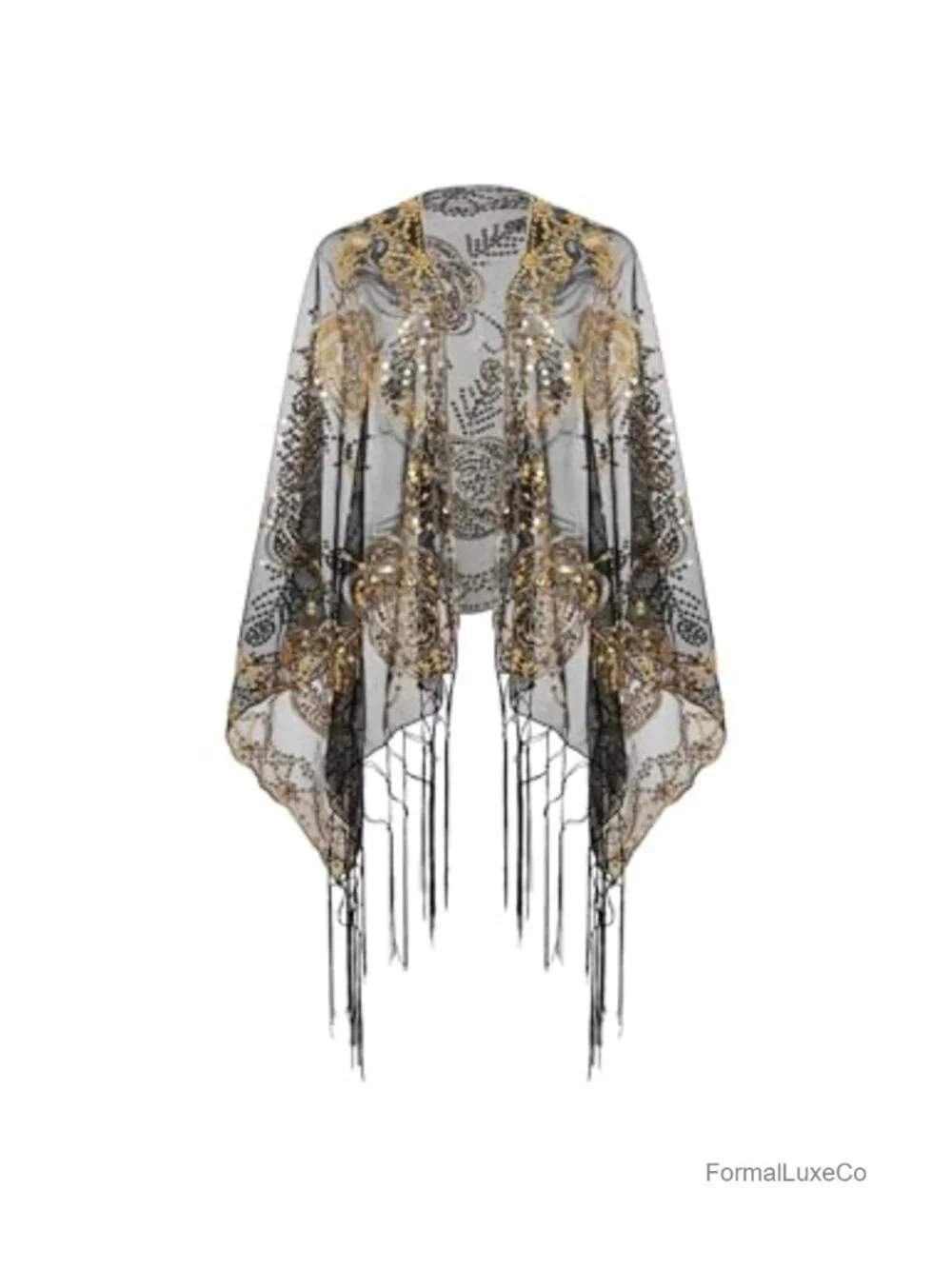 1920s Sequin Shawl Wraps for Women Fringed Evening Cape Cover Up Great Gatsby